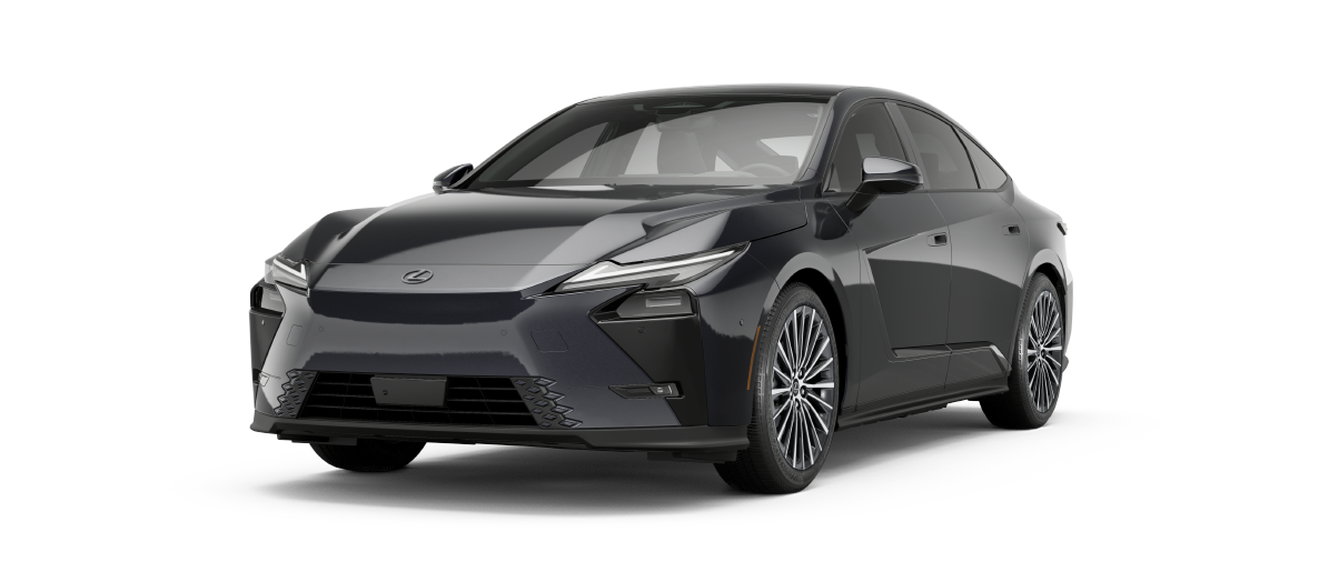 Exterior of the Lexus ES 350e Premium with Optional 21-in alloy wheels with Gray Metallic and machined finish in Wavelength.