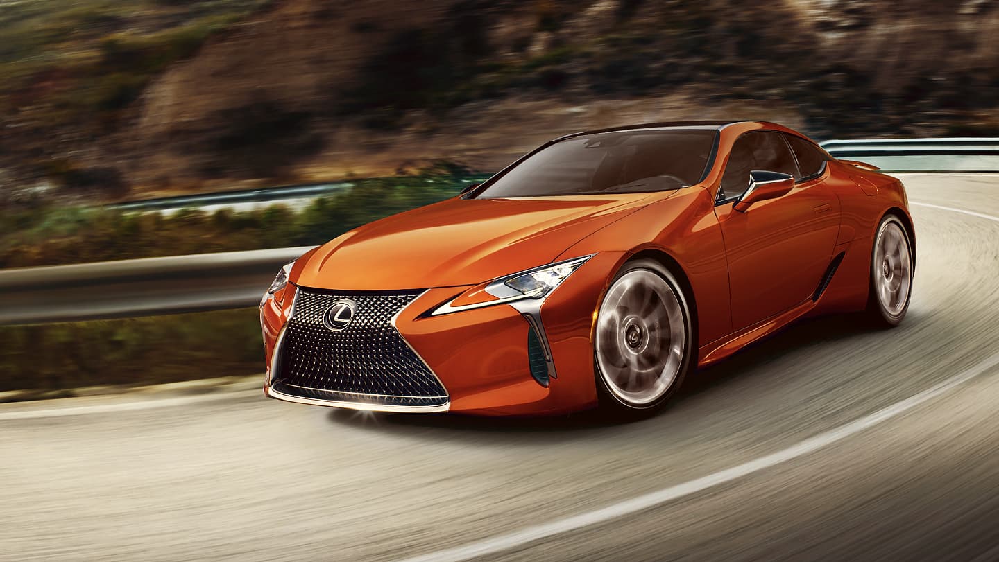 Exterior of the Lexus LC shown in Cadmium Orange.