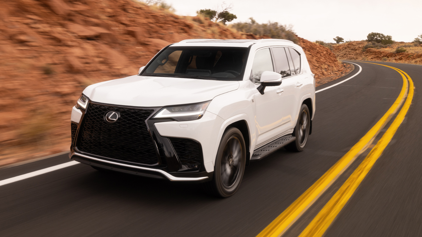 LX F SPORT shown in Ultra White.