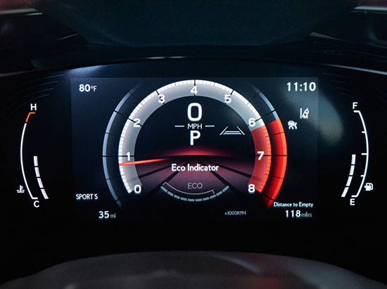 Interior of the Lexus NX F SPORT showing the performance-inspired instrumentation.