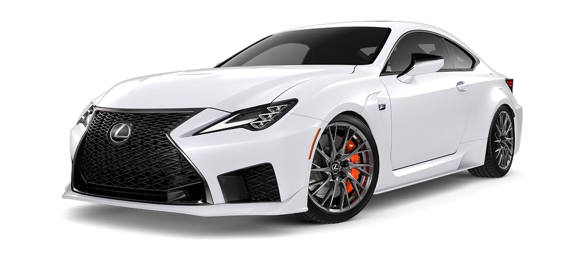Lexus RC F in Ultra White with 19-inch dark metallic 20-spoke forged alloy wheels by BBS® with Michelin® Pilot® Sport 4 S tires wheels angle 1