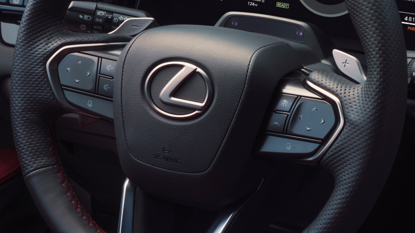 Perforated leather-trimmed F SPORT steering wheel.