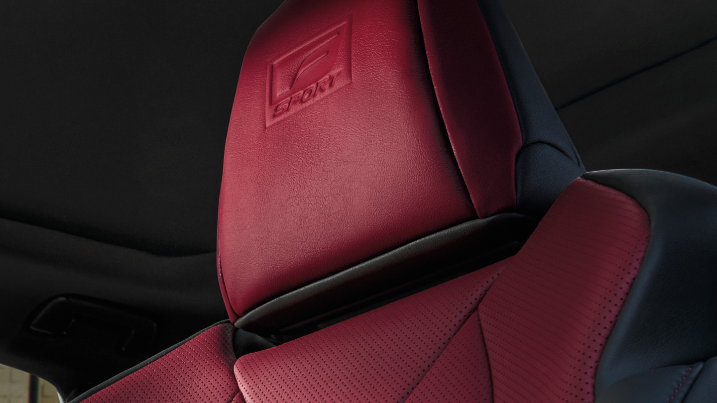 The race-inspired F SPORT bolstered front seats are shown.