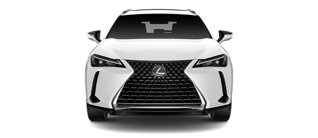 Lexus UX in Ultra White with 18-inch five-spoke alloy wheels with Dark Gray Metallic and machined finish with run-flat tires wheels angle 5 in 